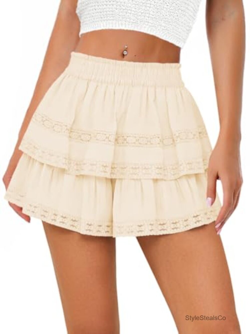 Lace Ruffle Skort with Shorts Flowy Summer Casual Skirt